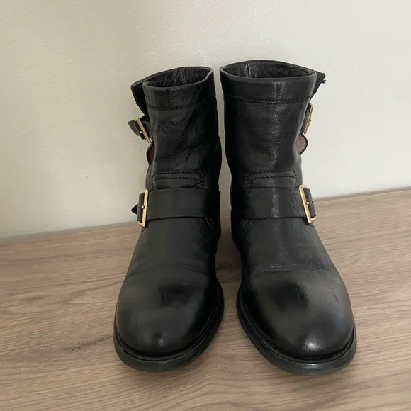 Jimmy Choo Womens 6.5 Biker Boots Black Leather Size 37 Moto Boots Soft Leather - Picture 4 of 12